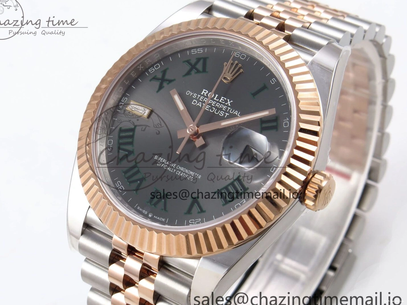 0214 DateJust 41 126331 ARF 1:1 Best Edition 904L Steel Gray Dial Green Roman Marker on SS RG Jubilee Bracelet SH3235（Gain Weight） FastDry 1103